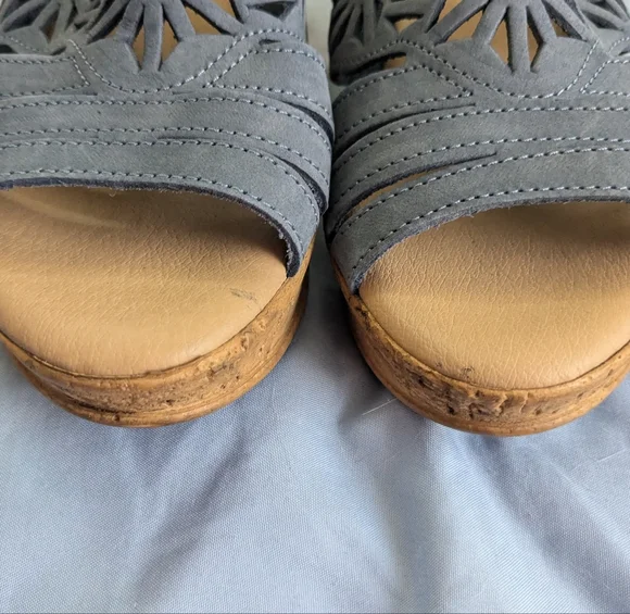 Spring Step Women's Estella Leather Nubuck Wedge Slide Sandals - Blue, 38M EUC - Picture 2 of 7